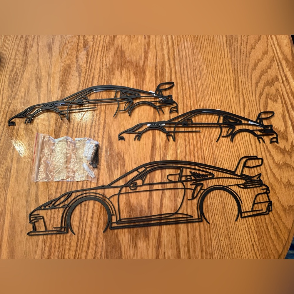 3 Metal Black Car Silhouettes Wall Decor